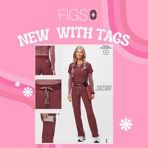 FIGS Dark Cherry High Waisted Kade Cargo Scrub Pants 🍒